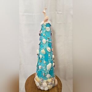 Sea Glass & Shells Christmas Tree Table Decor Jewelry Accents Ocean Beach House